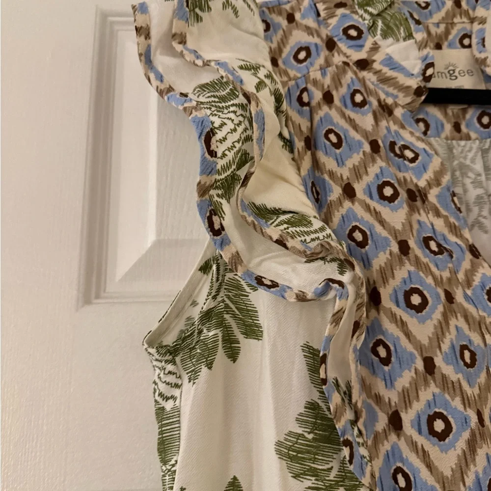 NWOT - Umgee Mixed Print Ruffle w/Cap Sleeves in “Olive Mix” - Picture 3 of 6